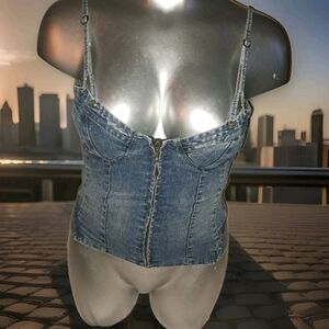 Sexy Vintage Vanilla Star Jeans Women's Jean Zip Up,Lace Up Corset Vest  Size 1X